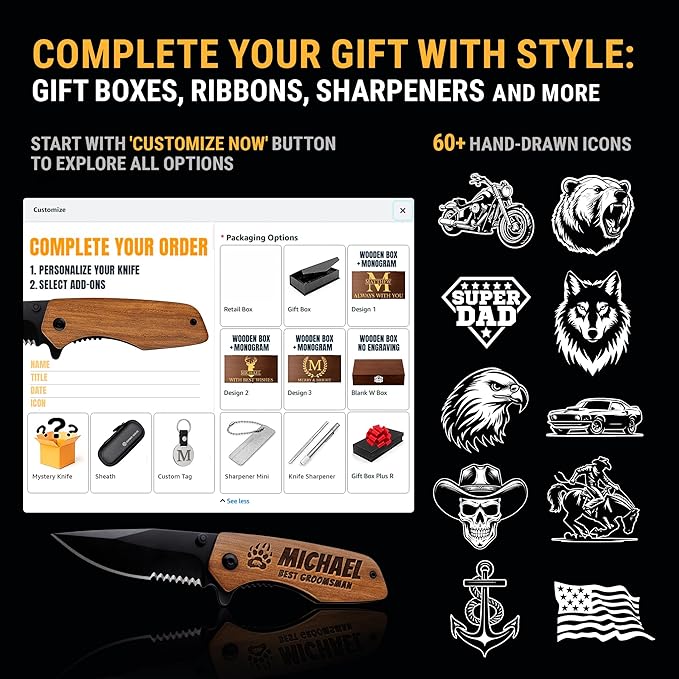 Personalized Pocket Knife for Groomsmen - Custom Folding Knives Set of 6 pcs - Engraved Gifts for Men and Women - Gift for Groomsman Wedding Party Best Man Proposal Gift for Bride Maid 6611 PS