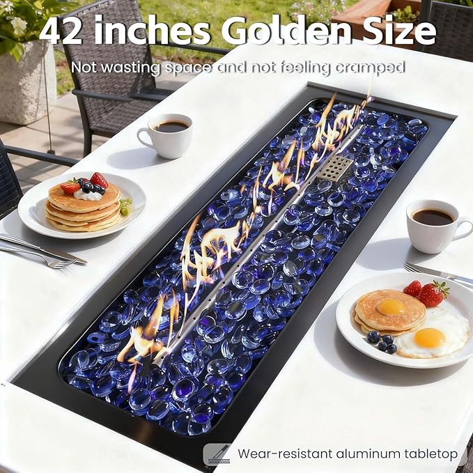 42 Propane Outdoor Fire Pit Table 55000 BTU Rectangular Aluminum Firepits with Tank Table and Waterproof Cover