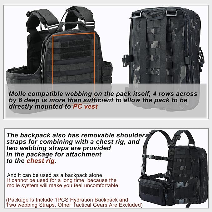 Tactical Expandable Flatpack Chest Rig Backpack MOLLE Assault Pack Hydration Pack for PC Vest (BCP)