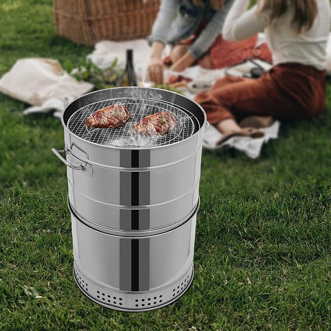 Stainless Steel Barrel Charcoal Smoker Large Portable Charcoal Grills 26 Inch BBQ Grill for Outdoor Cooking Barbecue Party