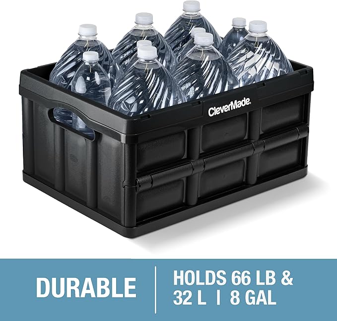 CleverMade Collapsible Storage Bins - Tan 3 Pack 32L - Stackable Containers Heavy Duty Capacity Folding Crates - Space-Saving for Home