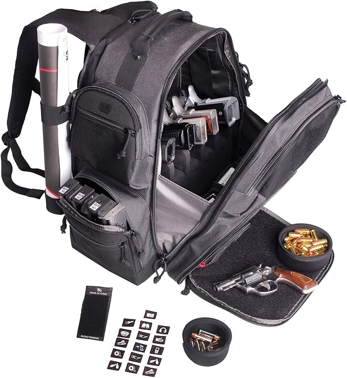 G.P.S. Executive Gray Range Backpack with Cradle for 5 Handguns &amp Various Pockets | Durable Waterproof Stain-Resistant Shooting Tactical Gear