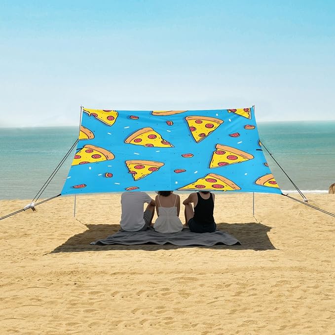 ALAZA Yellow Pizza Pattern Beach Tent Sun Shelter Portable Canopy Sunshade for Outdoor Camping Picnics Backyard Fun 10x9 ft