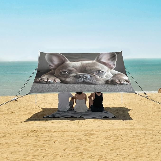 ALAZA Cute Funny French Bulldog Beach Tent Sun Shelter Portable Canopy Sunshade for Outdoor Camping Picnics Backyard Fun 10x9 ft
