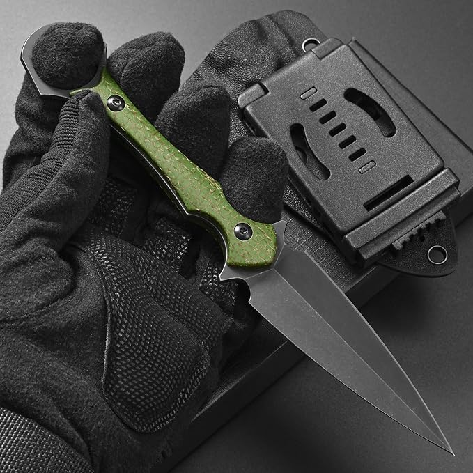 C1292 Fixed Blade Knife D2 Blade Micarta Handle EDC Tool Knifes for Outdoor Camping Survival Hiking(Green)