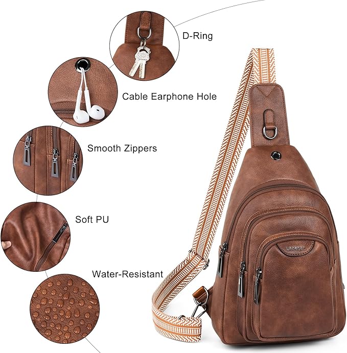 Leresas 10L Crossbody Sling Bag for Women Men Anti Theft Cross Body Fanny Pack Belt Bag Purse Gifts for Women Faux Leather Brown