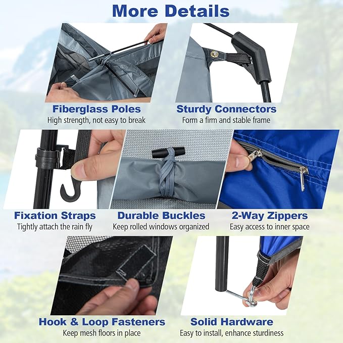 Tangkula Double Room Shower Tent Oversize Space Privacy Tent with Floor Removable Rain Fly Inside Pocket Clothesline Top Hook Portable Outdoor Changing Tent for Dressing Camping Toilet