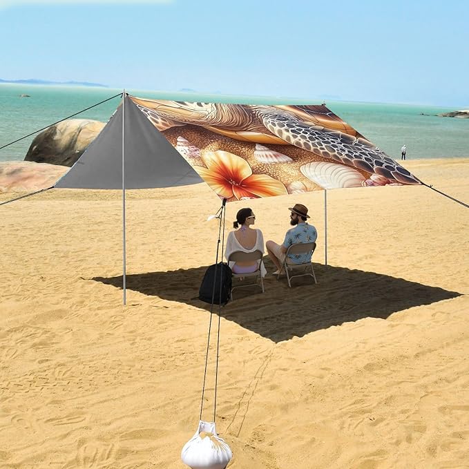 ALAZA Sea Turtle Beach Flower Beach Tent Sun Shelter Portable Canopy Sunshade for Outdoor Camping Picnics Backyard Fun 10x9 ft