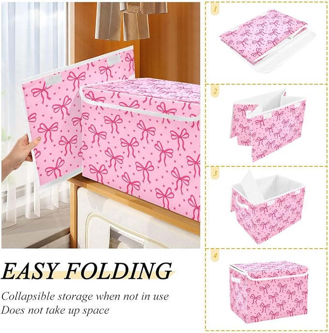 Storage Box Bows Closet Storage Bins with Lids Foldable Oxford Fabric Storage Box for Home Bedroom Closet Office (16.5x12.6x11.8 in)
