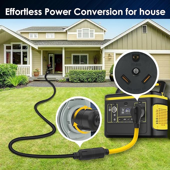 Generator Transfer Switch Adapter Cord TT-30 RV 30Amp to L14-30 Flexible with Ergonomic Handle 30 Amp 3 Prong to 4 Prong 10 AWG Generator Plug Adapter RV Generator Plug to Inlet Box 1FT