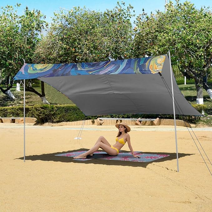 ALAZA Tigers Starry Beach Tent Sun Shelter Portable Canopy Sunshade for Outdoor Camping Picnics Backyard Fun 10x9 ft