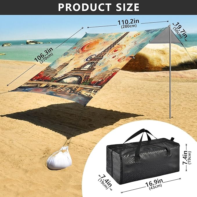 ALAZA Eiffel Tower Big Ben Famous Landmarks of Europe Beach Tent Sun Shelter Portable Canopy Sunshade for Outdoor Camping Picnics Backyard Fun 10x9 ft