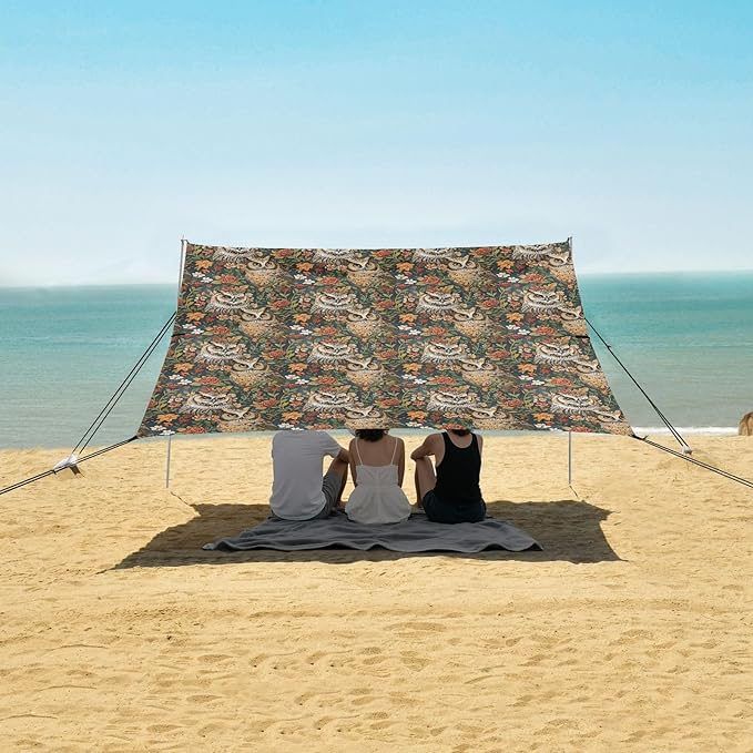ALAZA Owl Rose Flower Beach Tent Sun Shelter UPF50+ Protection Beach Shade Canopy w/ 4 Sandbags for Outdoor Camping Fishing Backyard Fun Picnic 10x9 ft