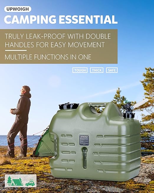 UPWOIGH Camping Water Container 6.6 Gallon Big Water Jug(25L) Truly No Leakage Water Storage Military Green Water TankBPA Free Overlanding Gear