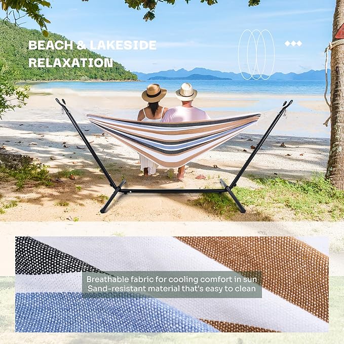 NEWBULIG Double Hammock with Stand Heavy Duty Portable Hammocks for Outdoor Indoor Patio Camping Space Saving Design &amp Carry Bag Easy Assembly 450lb Weight Capacity