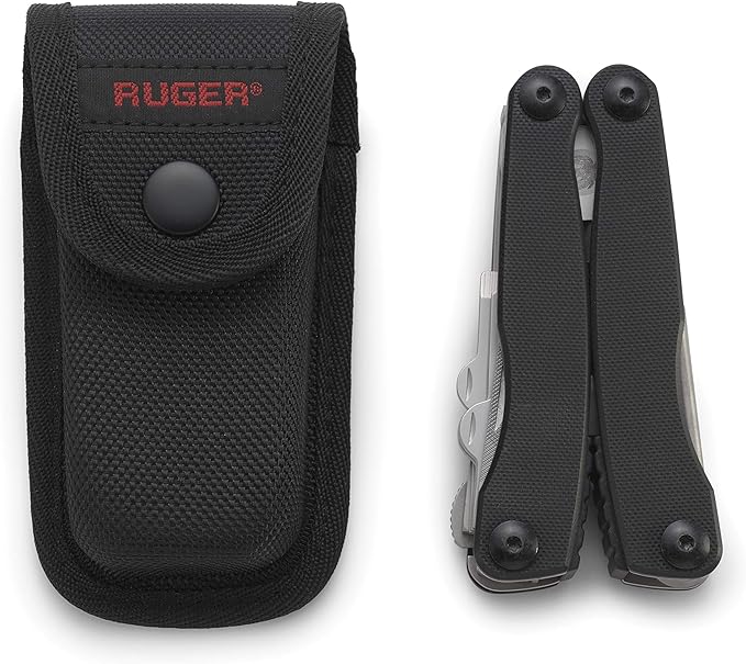 CRKT Ruger 1911 Multitool: Folding Pocket Knife with Liner Lock Pliers Spring Cutter Screwdrivers Punch Rod Wrenches with Polyester Sheath R5100