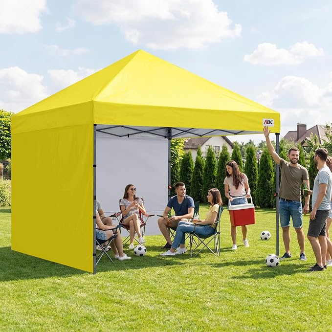 ABCCANOPY Easy Pop up Canopy Tent with 2 Sidewalls for Outdoor Sun Blocking or Rain Protection10x10 Yellow