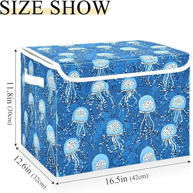 Storage Cube with Lid Octopus Blue Print 16.5×12.6×11.8 IN 1 Pack Collapsible Large Capacity Foldable Storage Basket Bin Organizer