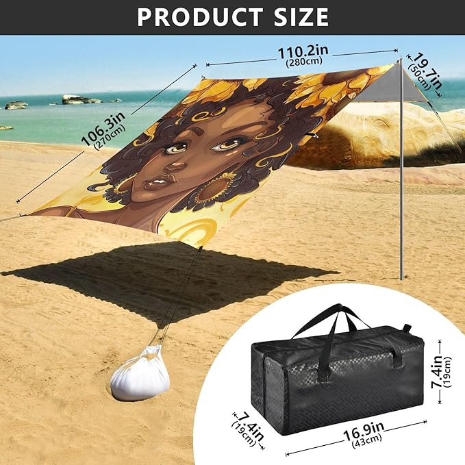 ALAZA African Woman with Sunflower Beach Tent Sun Shelter Portable Canopy Sunshade for Outdoor Camping Picnics Backyard Fun 10x9 ft