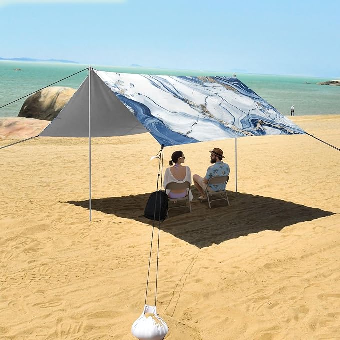 ALAZA Marble Blue White Beach Tent Sun Shelter Portable Canopy Sunshade for Outdoor Camping Picnics Backyard Fun 10x9 ft