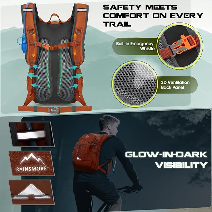 Hydration Backpack with Water Bladder 18L Lightweight Hiking Backpack for Women&ampMen Small Insulated Hydration Water Pack for Hiking Running Cycling Biking