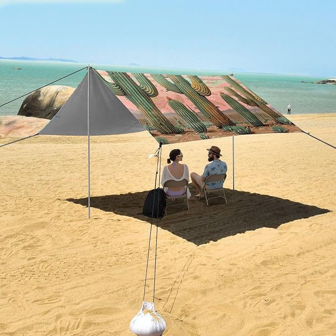 ALAZA Watercolor Cactuses Beach Tent Sun Shelter Portable Canopy Sunshade for Outdoor Camping Picnics Backyard Fun 10x9 ft
