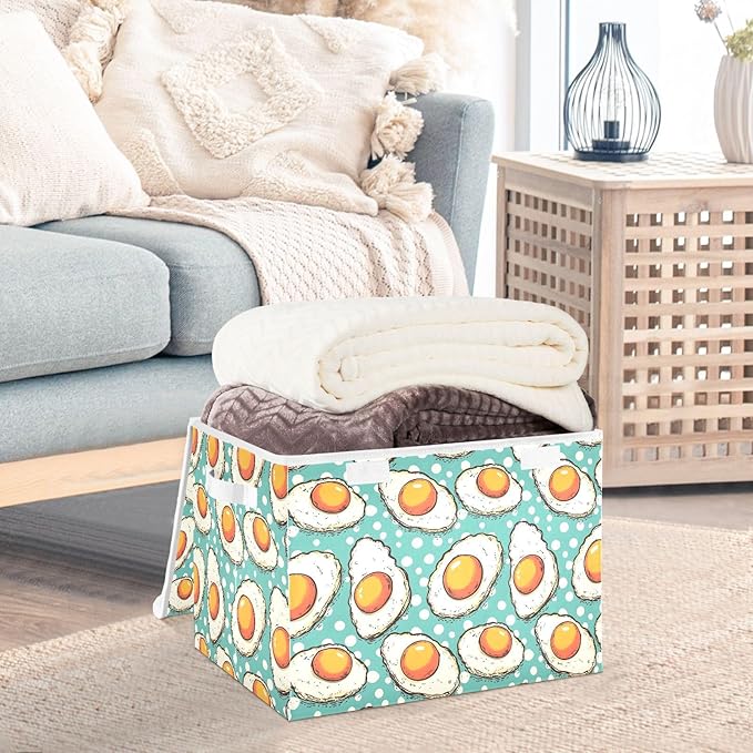 Storage Cube with Lid Fried Egg Cartoon Print 16.5×12.6×11.8 IN 1 Pack Collapsible Large Capacity Foldable Storage Basket Bin Organizer