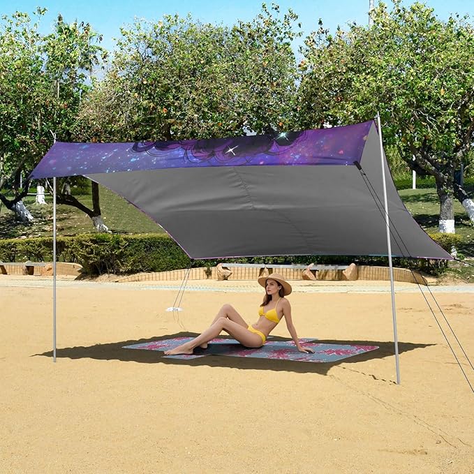 ALAZA African Woman Starry Sky Beach Tent Sun Shelter Portable Canopy Sunshade for Outdoor Camping Picnics Backyard Fun 10x9 ft
