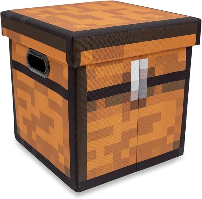 Minecraft Brown Chest 13-Inch Storage Bin Chest With Lid | Foldable Fabric Basket Container Cube Organizer With Handles Cubby For Shelves Closet | Home Decor Essentials Video Game Gifts