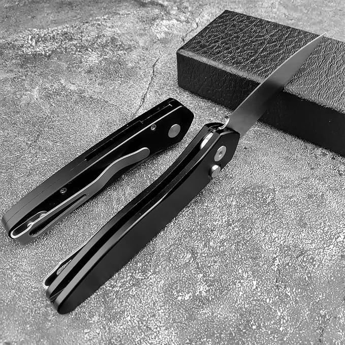 6.89 Inch Manual Open Outdoor Folding Knife D2 Clip Point Blade Black T6-6061 Aviation Aluminum Handle With Pocket Clip Hunting Survival Everyday Carry Knives