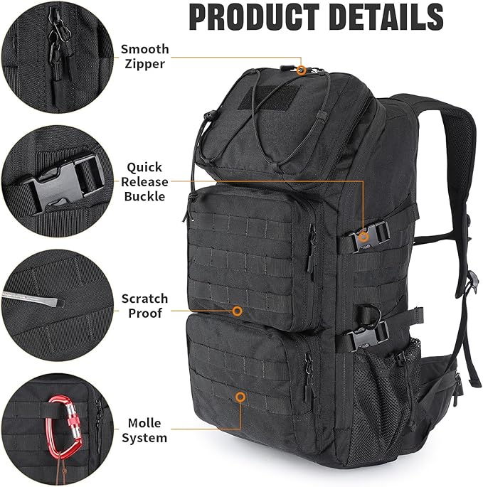G-raphy 45L Tactical Backpacks for Men Molle Hiking Daypack Large Military Camping Trekking Daypack Bug Out Bag