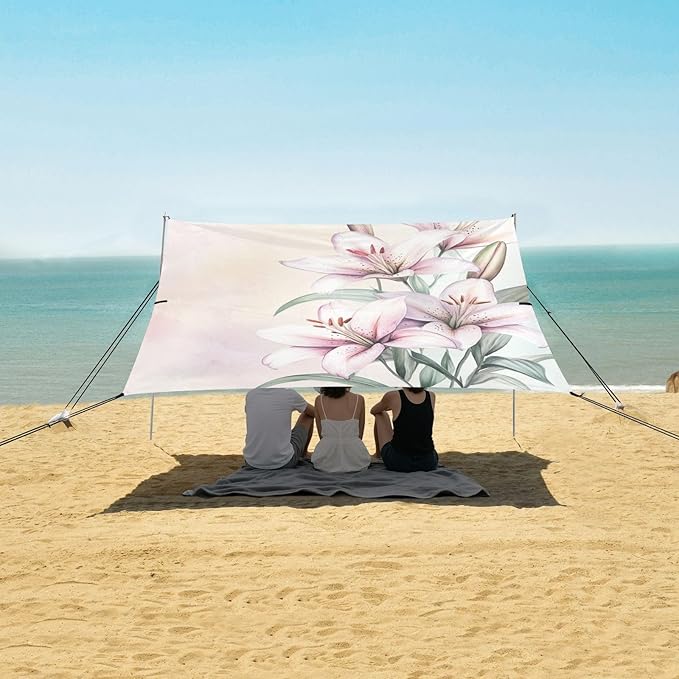 ALAZA Elegant Hand Painted Lilies Beach Tent Sun Shelter Portable Canopy Sunshade for Outdoor Camping Picnics Backyard Fun 10x9 ft