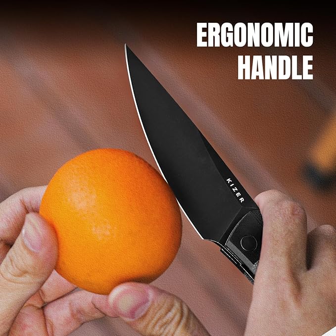 Kizer Momo Pocket Folding Knife 4.11” Nitro V Blade EDC Pocket Knife with G10+Micarta Handle Front Flipper Camping Folding knife for Men Women Sharp Hunting Survival Hiking Knives V4663A1