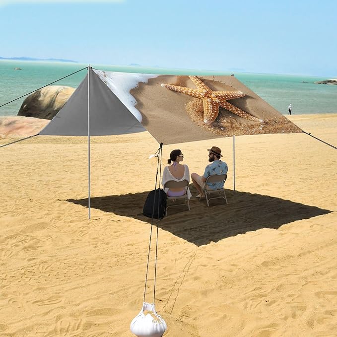 ALAZA Starfish Summer Beach Palm Sand Beach Tent Sun Shelter Portable Canopy Sunshade for Outdoor Camping Picnics Backyard Fun 10x9 ft