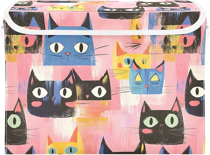 Storage Cube with Lid Abstract Cat Face Print 16.5×12.6×11.8 IN Collapsible Large Capacity Foldable Storage Basket Bin Organizer