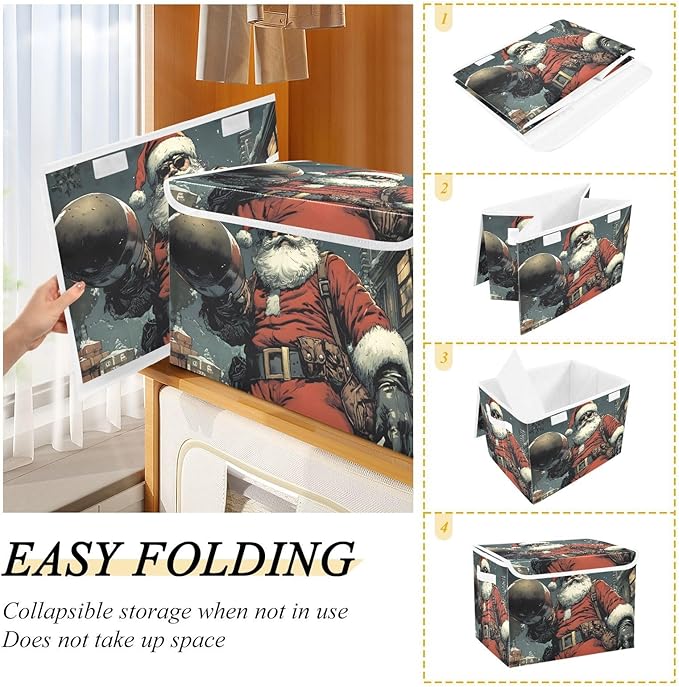 Storage Cube with Lid Cool Santa Christmas Print 16.5×12.6×11.8 IN Collapsible Large Capacity Foldable Storage Basket Bin Organizer
