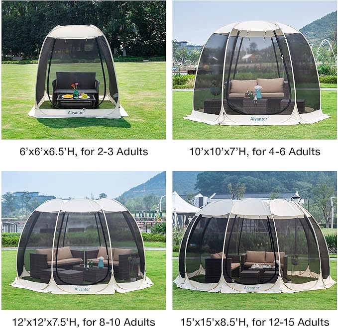 Alvantor Pop Up Screen House Gazebo with Mosquito Netting Instant UV Resistant Sun Shelter for Patio &amp Backyard Portable Canopy Tent for 2-10 Person