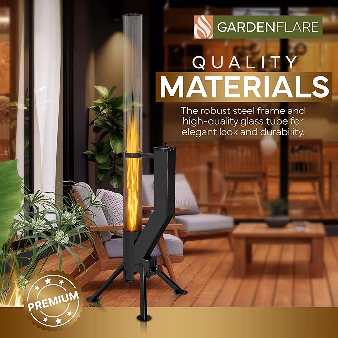 GARDENFLARE Stainless Steel Pellet Stove &amp Smokeless Firepit Patio Heater for Ambiance - Fire Pit for Patio Fire Tube Outside Backyard Bonfire &amp Outdoor Fireplace (Matte Black Premium)