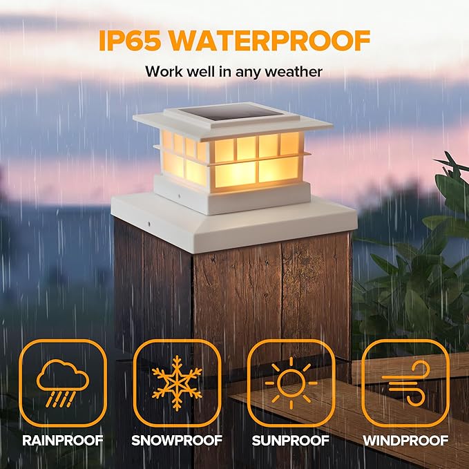 LUTEC 6 Pack Solar Post Cap Lights IP65 Waterproof Solar Fence Post Lights for 4x4 5x5 6x6 Wooden/Vinyl Posts Warm White 3000K LED Solar Powered Lighting Decor for Yard Garden Patio Deck White