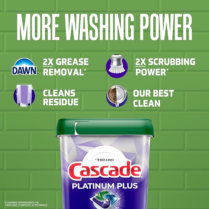 Cascade Platinum Plus Dishwasher Pods Dish Detergent Soap Clean Scent 62 Count