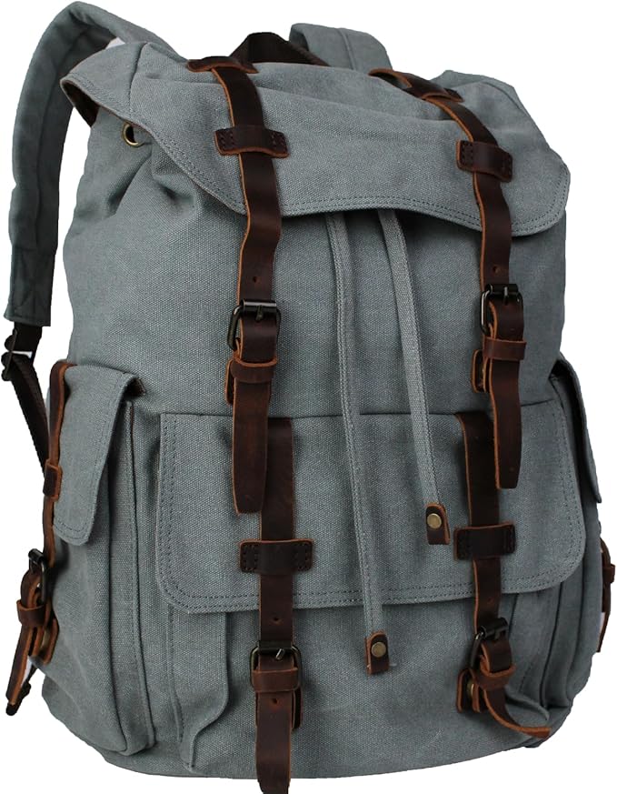 Retro Canvas with Cowhide 30L Large Capacity Backpack Suitable for Men'and Women Multifunctional Rucksack for Hiking/Traveling/Travel (8269 Teal)