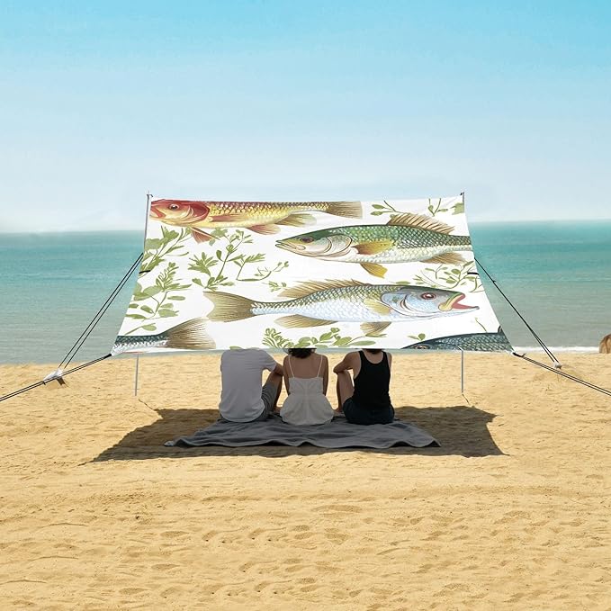 Dfgfhfgjhgh Stable Beach Tent UPF50+ Protection Lightweight Sun Shelter Includes Sand Shovel Sandbags Stability Poles for Camping Fishing Backyard Fun