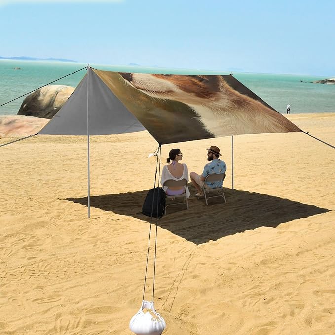 ALAZA Puppy Dog with Butterfly Beach Tent Sun Shelter Portable Canopy Sunshade for Outdoor Camping Picnics Backyard Fun 10x9 ft
