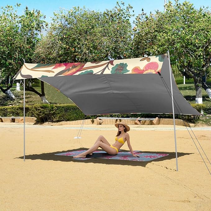 ALAZA Indian Tribal Orange Floral Beach Tent Sun Shelter Portable Canopy Sunshade for Outdoor Camping Picnics Backyard Fun 10x9 ft