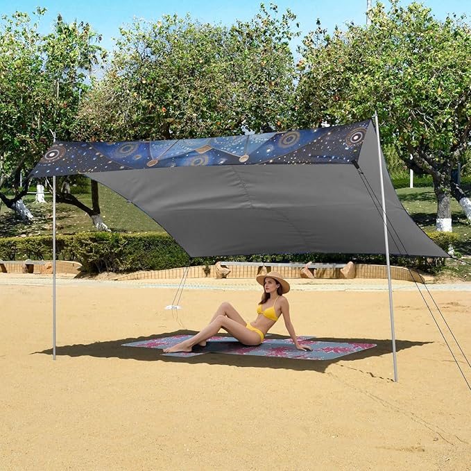 ALAZA Starry Owl Mandala Beach Tent Sun Shelter Portable Canopy Sunshade for Outdoor Camping Picnics Backyard Fun 10x9 ft