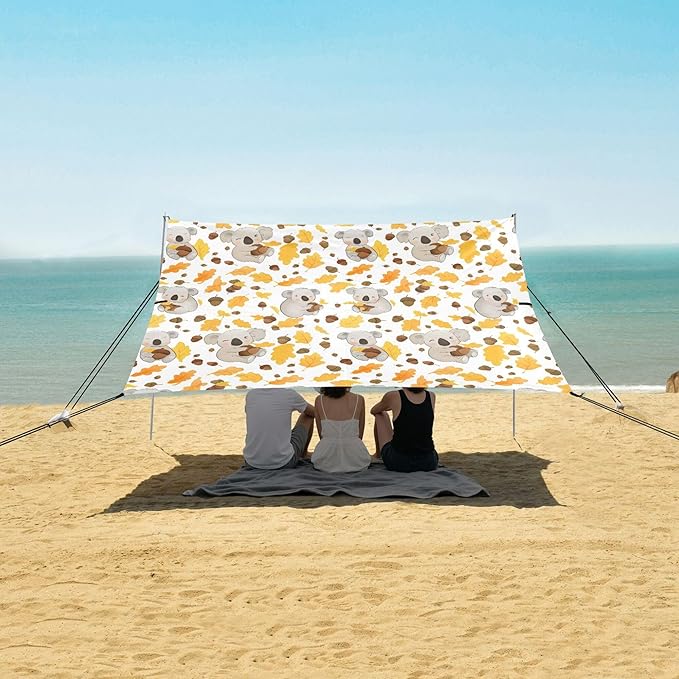 Koala Beach Canopy Sun Shelter with Sandbags &amp Sand Shovel &amp Windproof Ropes - Portable 110x126 Beach Shade Beach Tent for Camping Picnics