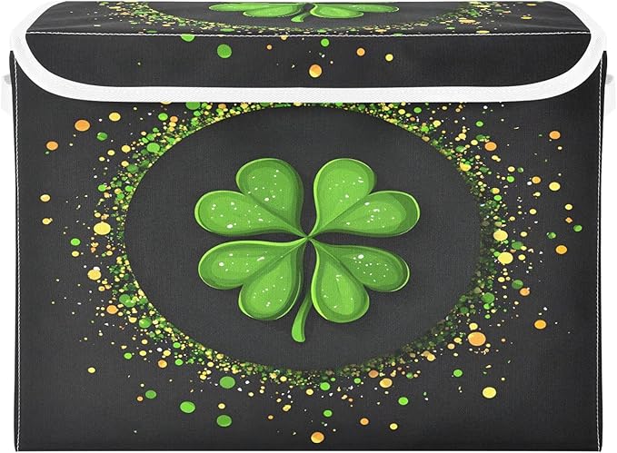 Doodle St. Patrick's Day Shamrock Pattern Foldable Storage Baskets Fabric Boxes with Handle Organizers with Flip-Top Lids Storage Bins for Home Bedroom Office