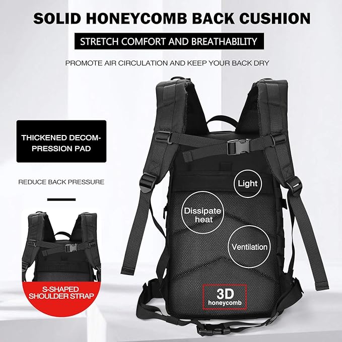 ProCase Military Tactical Backpack 35L Large Capacity Rucksacks 2 Day Army Assault Pack Go Bag for Hunting Trekking Camping and Other Outdoor Activities -Black