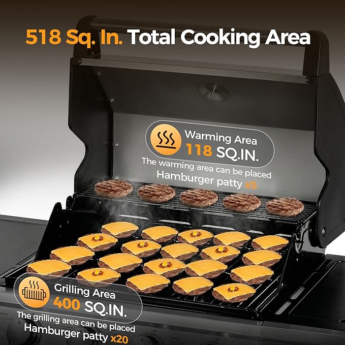 MASTER COOK 4+1 Burners Gas Grill 518 Sqin Cooking Area 52000 BTU Propane Grill with Side Burner Stainless Steel Cabinet Grill Black