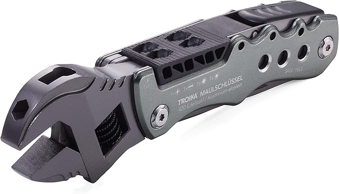TROIKA Multi-Tool with 12 Functions and Locking Function – MAULSCHLÜSSEL – Adjustable Wrench Knife Saw File – Bottle + can Opener – 4 bits... Slotted Phillips Screwdriver – 420 Stainless Steel